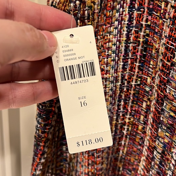 NWT Maeve Orange , Cream & Blue Tweed Mini Skirt With Fringe Hem. Size 16 - Picture 5 of 6